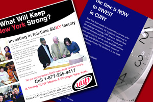 UUP and PSC-CUNY ad campaign materials.