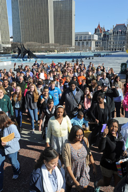 students rally at the empire state plaza