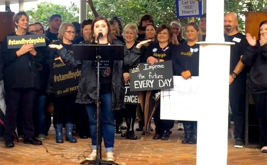 Strong show of union support for Louisiana educator arrested for