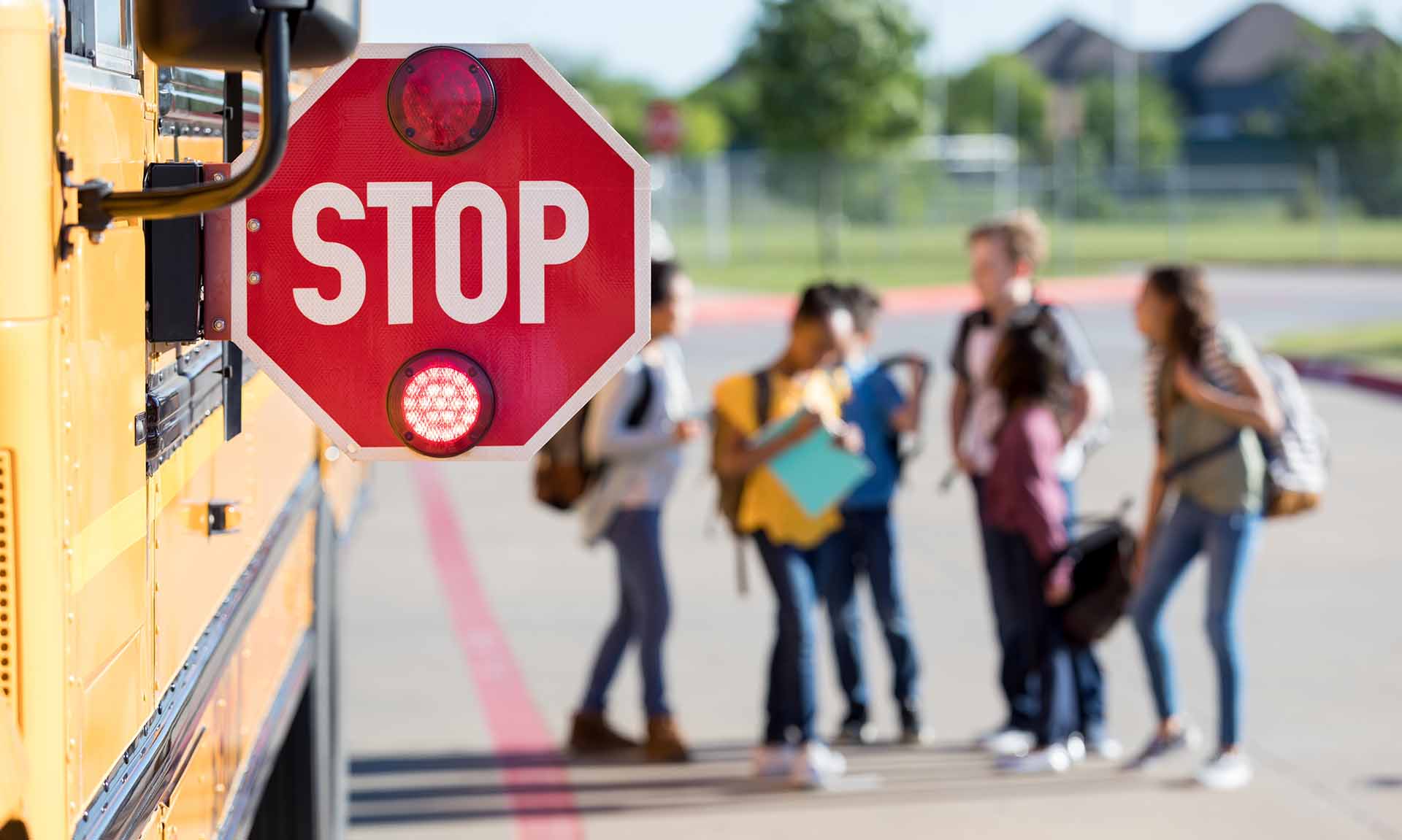 school bus and students