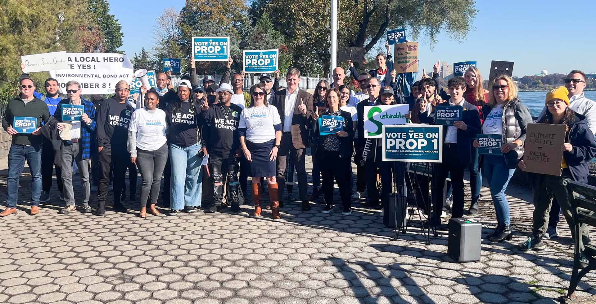 New York League of Conservation Voters rally in support of Prop 1, or the Green Bond Act, at Bushwick Inlet Park in Brooklyn.