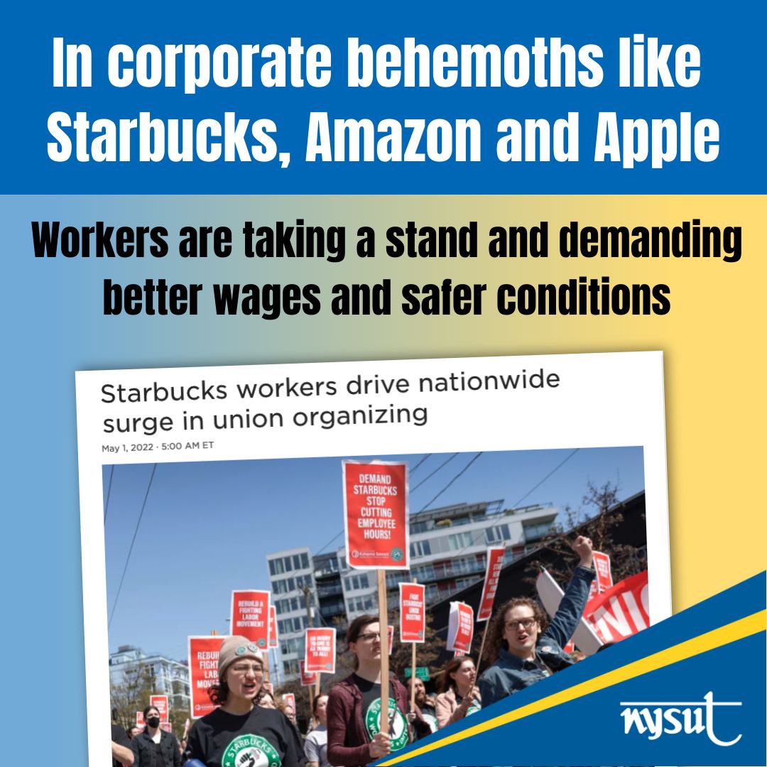 in corporate behemoths like starbucks, amazon and apple, workers are taking a stand and demanding better wages and wager conditions