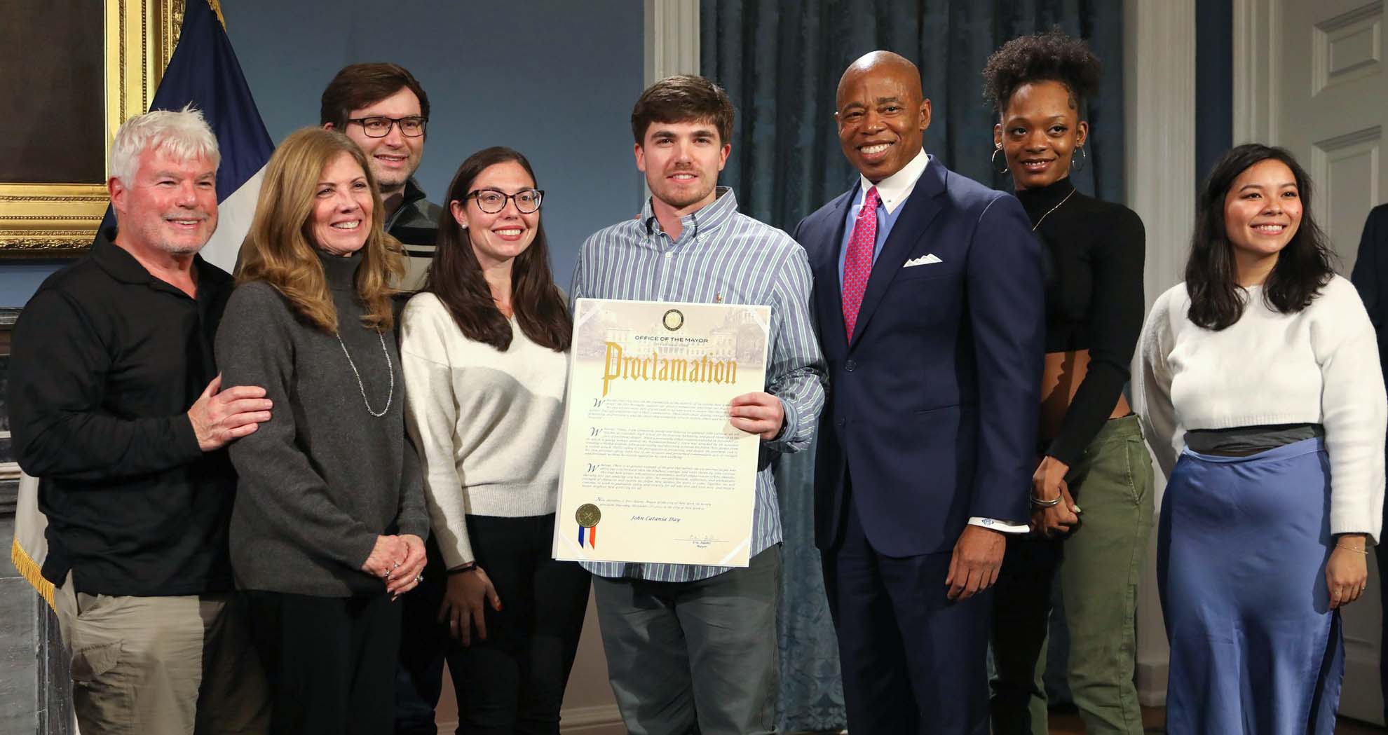 Scarsdale TA member John Catania was honored for his heroism by New York City Mayor Eric Adams. During the ceremony, Adams issued a special proclamation naming December 27 John Catania Day. Photo provided.