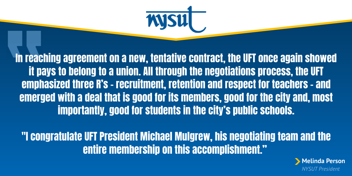 Statement by NYSUT President Melinda J. Person on UFT contract agreement