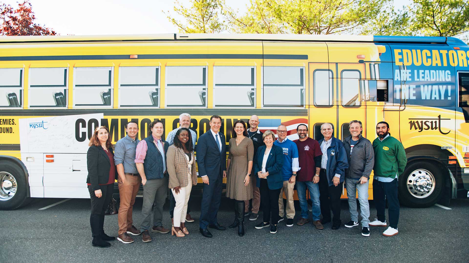 Long Island leaders, Weingarten meet with Rep. Suozzi for bus tour roundtable 