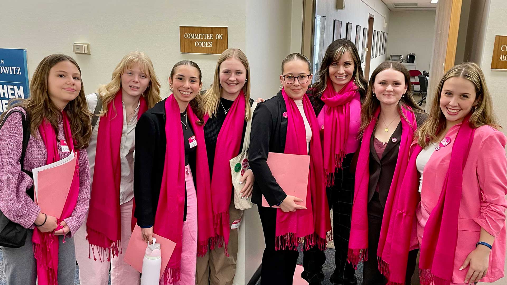 Students from Femtastic, Trumansburg High School’s gender equity club, visit the New York State Capitol. Jane George, club advisor (third from right) and Grace Olney, club president (second from right) talked about what a powerful experience it was.