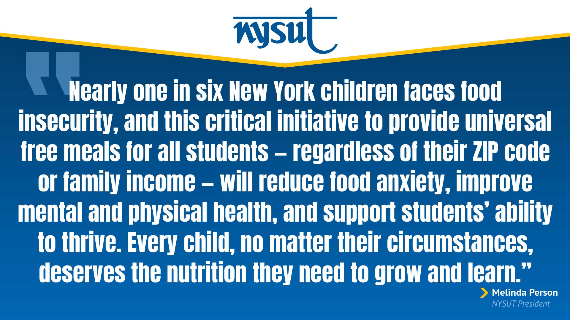 NYSUT President Melinda Person's Statement on School Meals