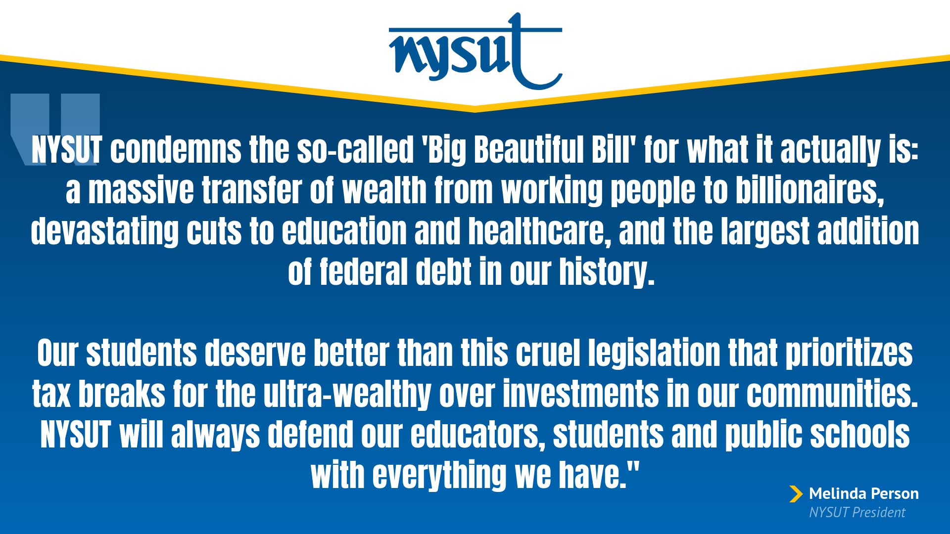 NYSUT Condemns 'Big Betrayal' in Federal Reconciliation Bill