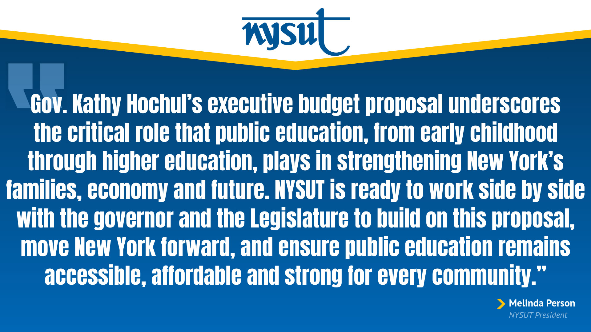 NYSUT President Melinda Person's statement