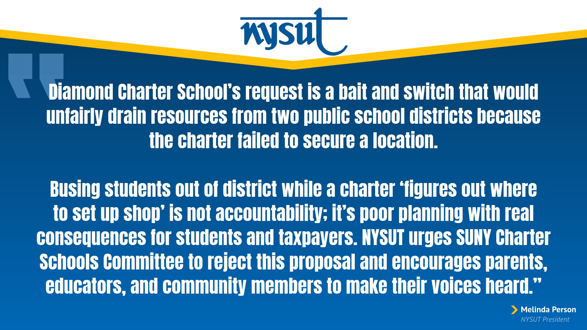 NYSUT President Melinda Person's statement
