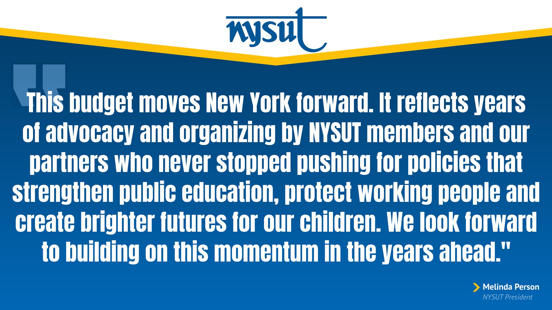 NYSUT President Melinda Person's statement on 2026-27 state budget