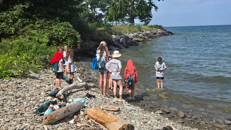 Students at a beach
