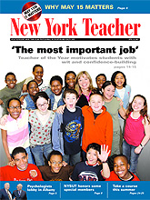 Cover of New York Teacher featuring Teacher of the Year Marguerite Izzo and her students