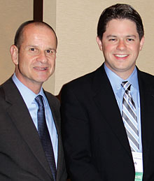 NYSUT Secretary-Treasurer Lee Cutler, left, with social studies teacher Joseph Karb, a member of Springville FA. 