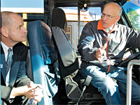 NYSUT Secretary-Treasurer Lee Cutler, left, and Alden bus driver Dennis Smith, a member of the Alden Central School Employees Assocation.