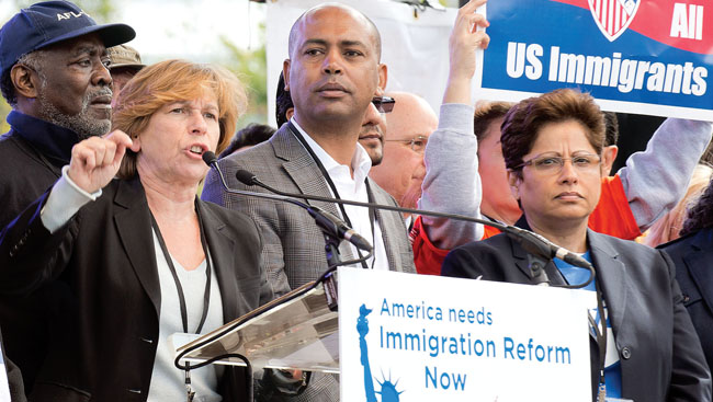 NYSUT Vice President Maria Neira, right, and American Federation of Teachers President Randi Weingarten, left.