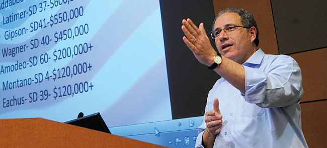 NYSUT Executive Vice President Andy Pallotta, who oversees the union’s legislative department, speaks frequently with political action leaders about candidates and campaign issues.
