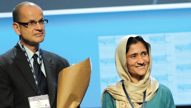 NYSUT Secretary-Treasurer Lee Cutler with Shabana Basij-Rasikh who established a school for girls in her native Afghanistan. She spoke to delegates at NYSUT’s 2013 RA.