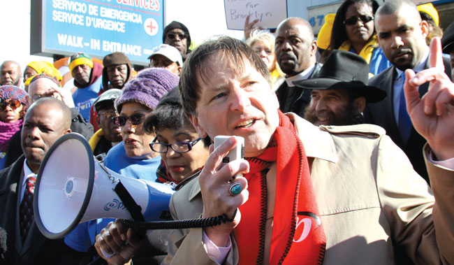 UUP President Fred Kowal urges activists at a rally in Brooklyn to continue their steadfast support for SUNY Downstate Medical Center. For more on this event, visit www.nysut.org.