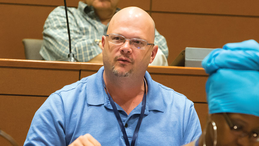 Ron Verderber, president of the Jericho Teachers Association, is  a Long Island music teacher and a social media activist. Photos by Marty Kerins  Jr.