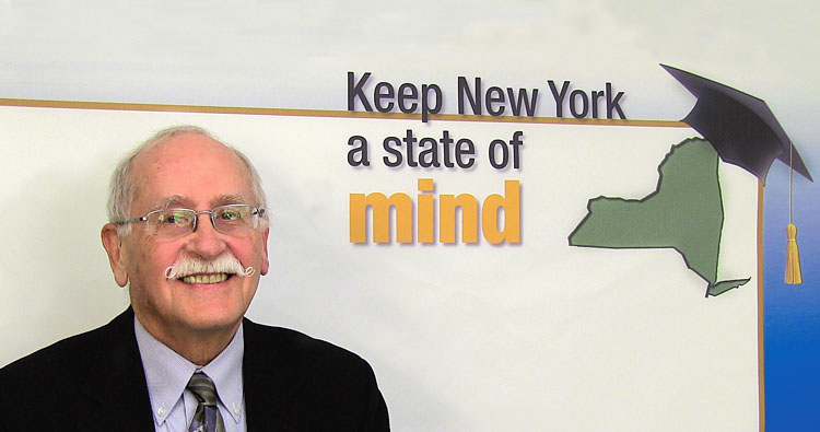 Tom Mathews, a UUP member from SUNY Geneseo and NYSUT Board member, videotapes a messages about the value of public higher education as part of NYSUT's new "Keep New York a state of mind" campaign. Photo by Andrew Watson. 