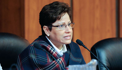 NYSUT Vice President Maria Neira discusses the need for universal pre-K in New York state during a panel discussion hosted by the New York State Association of Black and Puerto Rican Legislators. NYSUT strongly supports universal pre-K and is urging lawmakers to provide adequate state funding for all eligible children.