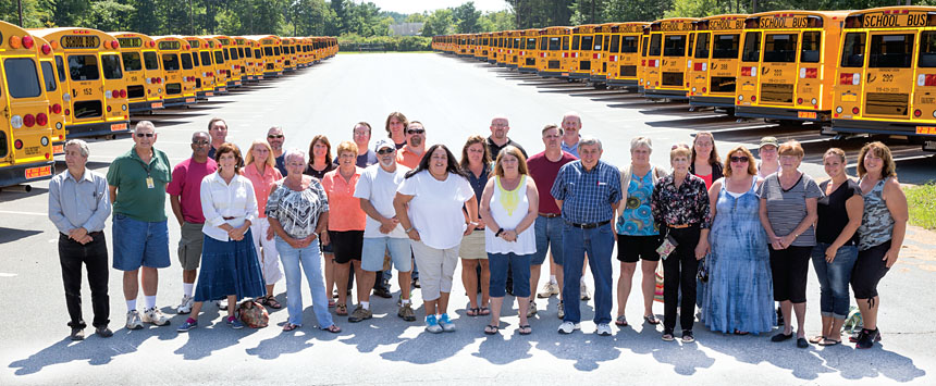 School bus drivers, mechanics and moni¬tors, all members of the Bethlehem Central United Employees Association, participate in training sessions and get ready to start their engines for the school year. Photo by Marty Kearns Jr.