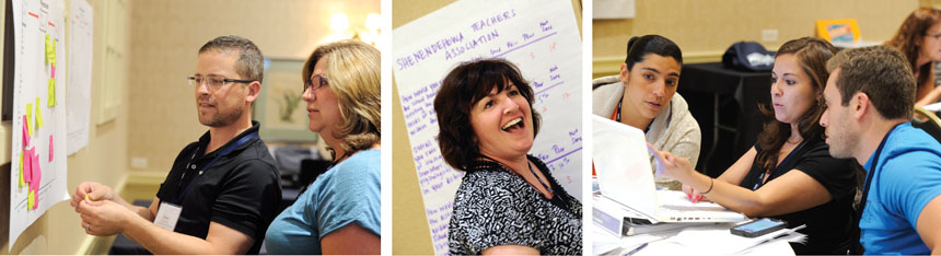 From left: Richard Haase and Gloria Cucinello, Half Hollow Hills TA; Susan Kirby-LeMon, Shenendehowa TA; and Bellport TA members Corinne Figueroa, Wendy Palladino and Joseph Malandro. Photos by El-Wise Noisette.