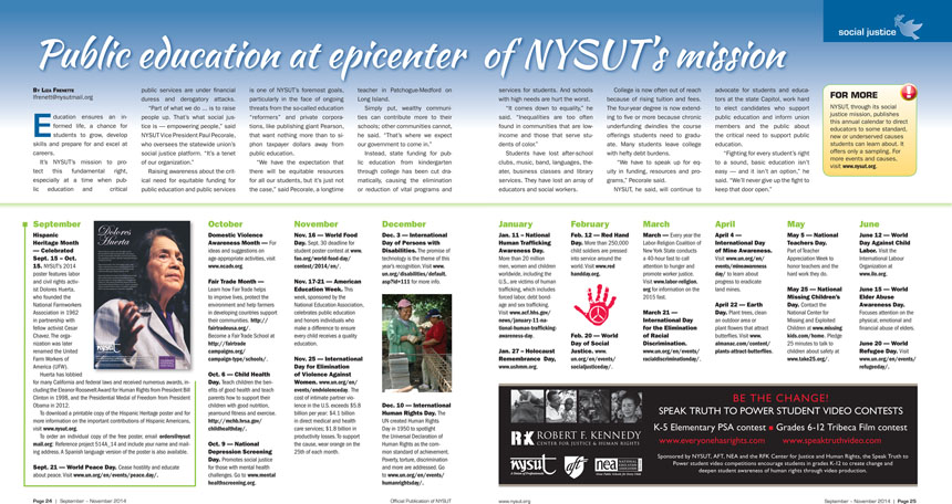 NYSUT's 2014-15 social justice calendar