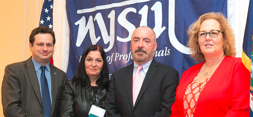 Paul Pecorale, NYSUT vice president; Anne Goldman, UFT vice president for non-DOE members; Ciaran Staunton, co-founder of The Rory Staunton Foundation and Karen E. Magee, NYSUT president.