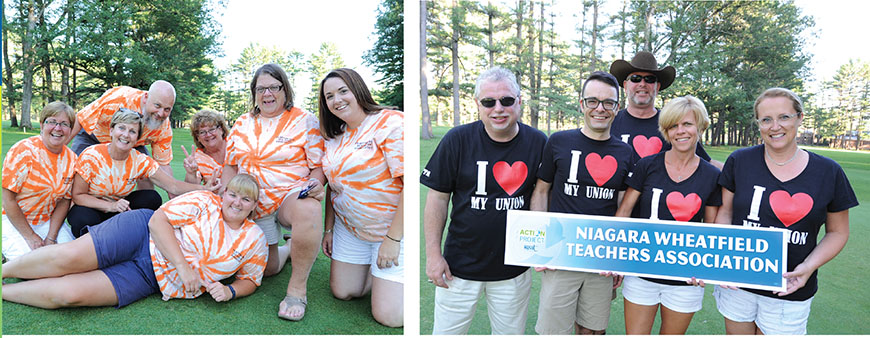 LAP team members from the Plattsburgh TA, at left, and the Niagara Wheatfield TA, above, enjoy some down time between sessions at the 2015 NYSUT LAP conference.