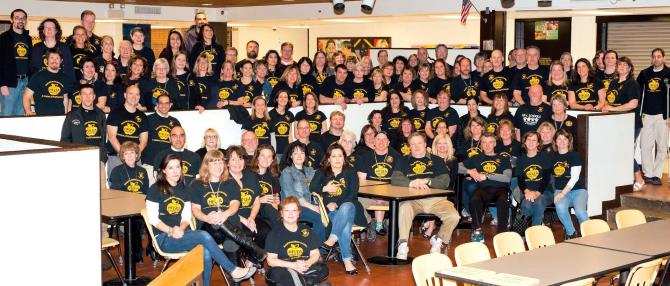 In a show of solidarity, members of the Honeoye Falls-Lima Education Association attend a school board meeting. HFLEA members have worked more than 250 days this school year under an expired contract.