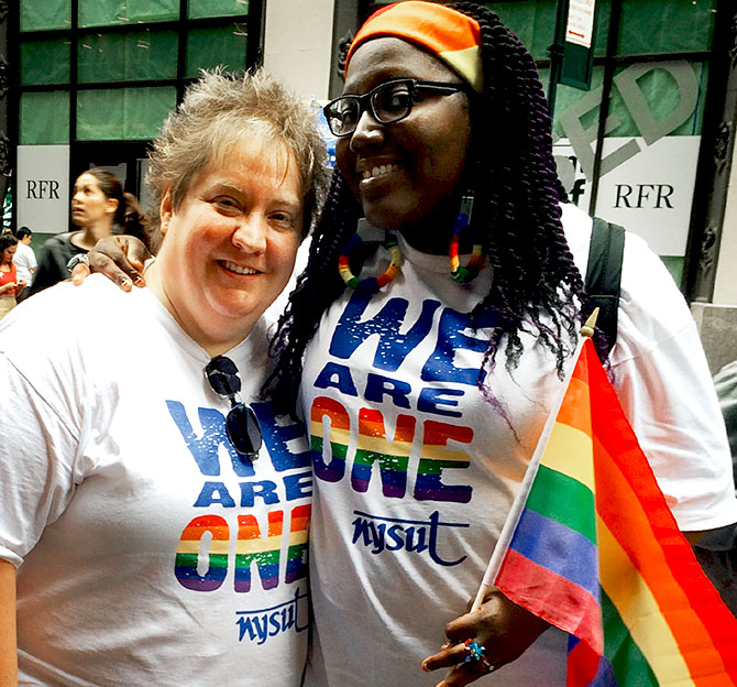 New Hartford Spanish teacher Natasha Homa with her partner, Marian Thompson, also a union member.