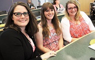 From left, Stillwater TA’s Amy Carpenter, Kelli Bailey and Julia Chesney learn more about pursuing National Board Certification at an information session at Adirondack Community College.