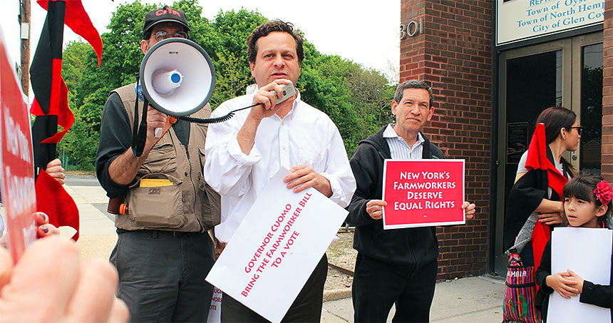 NYSUT Vice President Paul Pecorale joins farm workers on a leg of their 200-mile march.