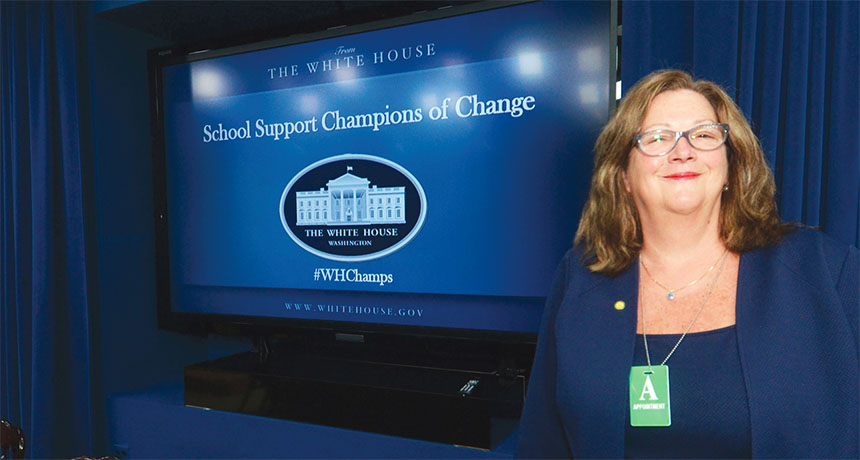 Annie McClintock of the United Teaching Assistants of Harborfields is one of a dozen school-related professionals nationally to be recognized by the White House as a ‘Champion of Change.’ Photo by Patrick Ryan, NEA.