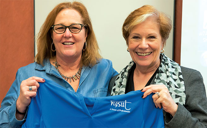 NYSUT President Karen E. Magee with NYS Commissioner of Labor Roberta Reardon at a women’s steering committee meeting.