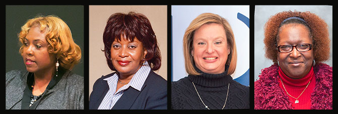 CLUW National President Connie Leak, CLUW National Vice President and NYSUT Board member Shelvy Young-Abrams, Newburgh TA President Stacy Moran and BEST President JoAnn Sweat.