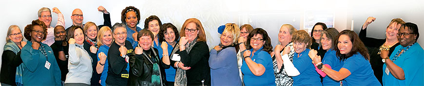 NYSUT members join President Karen E. Magee, above, center, to discuss women’s priorities. Photo by Marty Kerins Jr.