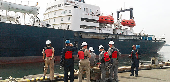 The Empire State VI leaves its berth at SUNY Maritime College to help hurricane victims. The ship carried more than $30,000 worth of supplies to Puerto Rico and now serves as a floating hotel for emergency workers in San Juan.