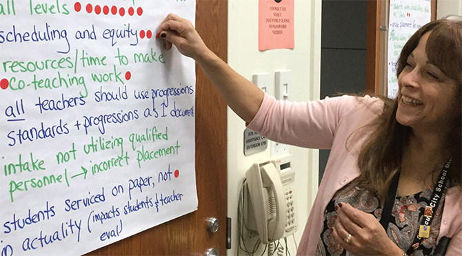 Syracuse TA’s Areli Schermerhorn casts her votes for the priorities of the ELL Committee.