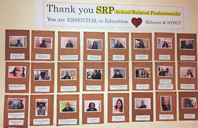 The Peekskill Faculty Association, led by Jose Fernandez, celebrates the district’s School-Related Professionals with displays and breakfast pastries on SRP Recognition Day in November. The effort earned the FA first place in NYSUT’s SRP Recognition Day contest. Two members can now attend NYSUT’s 2018 SRP Conference for the price of one.