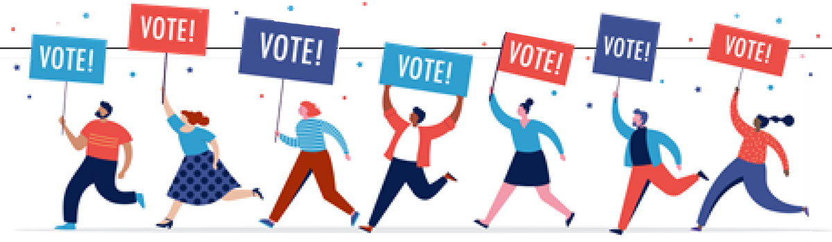 Graphic with people holding signs to vote