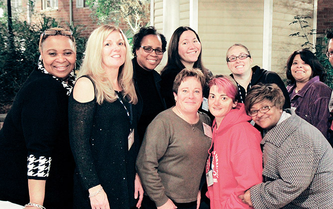 Albany Public School United Employees members at an SRP recognition event, from left: (first row) Agnes Jackson, Nancy Smith, Bridget Dolan, Leah Maynard and Anita Jones; (second row) Sonya Flowers, Jennifer Carabis, Racheal LeBarron and Cheryl Abdellaoui.